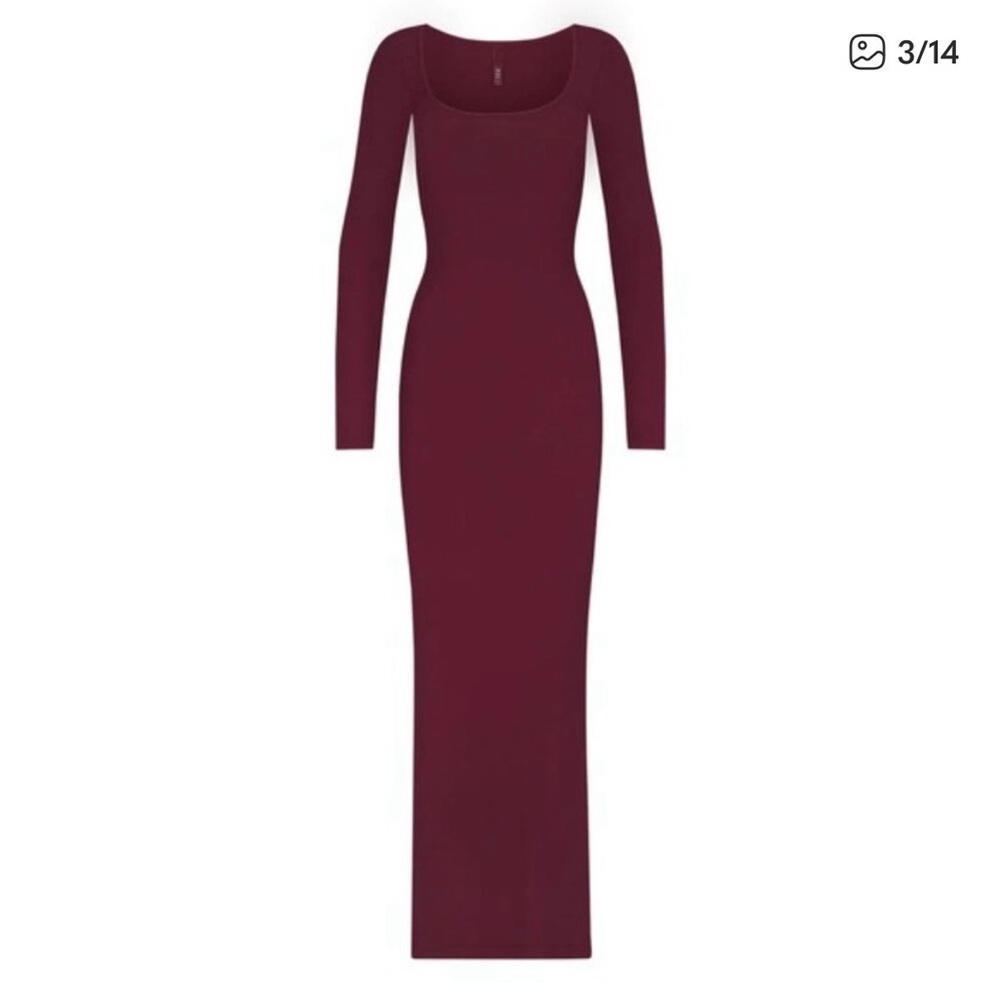 SKIMS WINE extra soft Long Sleeve Lounge Dress (sz S) | NEW TAGS
